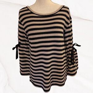 Sanctuary, Medium, Black & Tan Stripe Top w/ Tie Bell Sleeves